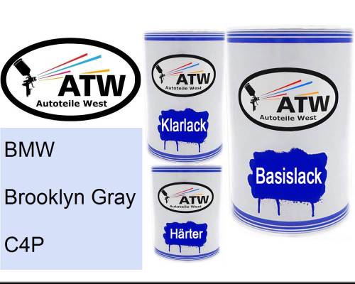 BMW, Brooklyn Gray, C4P: 500ml Lackdose + 500ml Klarlack + 250ml Härter - Set, von ATW Autoteile West.